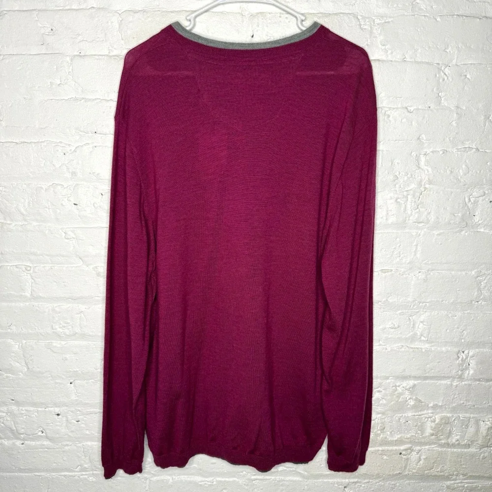 ROBERT GRAHAM‎ PURSUIT Sweater Men's XL Berry 100% WOOL V-Neck